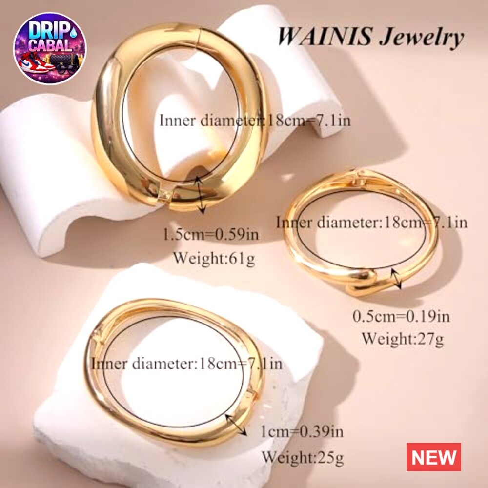 Chunky Gold Bangle Bracelets Set Stackable Cuff S… - image 4